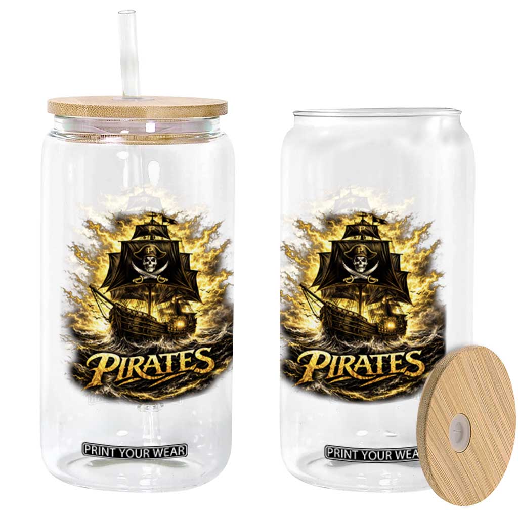 Pirate Lovers Glass Can Vintage Golden Pirate Ship Skull Graphic TS10 Print Your Wear