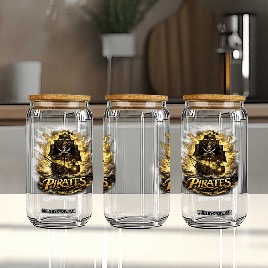 Pirate Lovers Glass Can Vintage Golden Pirate Ship Skull Graphic TS10 Print Your Wear