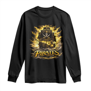 Pirate Lovers Long Sleeve Shirt Vintage Golden Pirate Ship Skull Graphic TS10 Black Print Your Wear