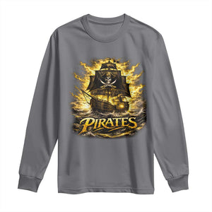 Pirate Lovers Long Sleeve Shirt Vintage Golden Pirate Ship Skull Graphic TS10 Charcoal Print Your Wear
