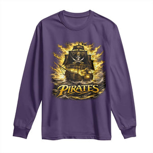 Pirate Lovers Long Sleeve Shirt Vintage Golden Pirate Ship Skull Graphic TS10 Purple Print Your Wear