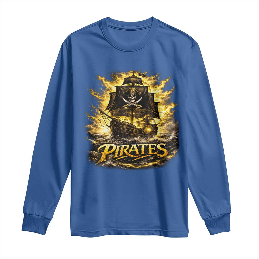 Pirate Lovers Long Sleeve Shirt Vintage Golden Pirate Ship Skull Graphic TS10 Royal Blue Print Your Wear