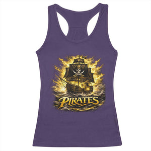 Pirate Lovers Racerback Tank Top Vintage Golden Pirate Ship Skull Graphic TS10 Purple Print Your Wear