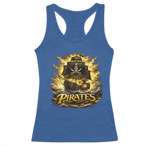 Pirate Lovers Racerback Tank Top Vintage Golden Pirate Ship Skull Graphic TS10 Royal Blue Print Your Wear