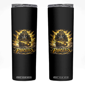 Pirate Lovers Skinny Tumbler Vintage Golden Pirate Ship Skull Graphic TS10 Black Print Your Wear