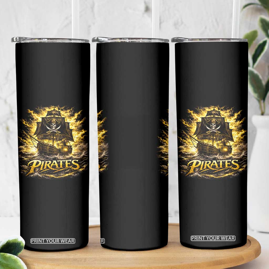 Pirate Lovers Skinny Tumbler Vintage Golden Pirate Ship Skull Graphic TS10 Print Your Wear