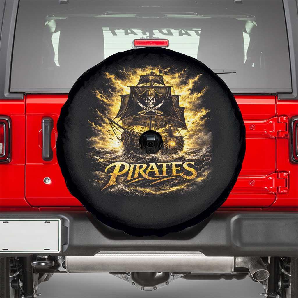 Pirate Lovers Spare Tire Cover Vintage Golden Pirate Ship Skull Graphic TS10 Black Print Your Wear