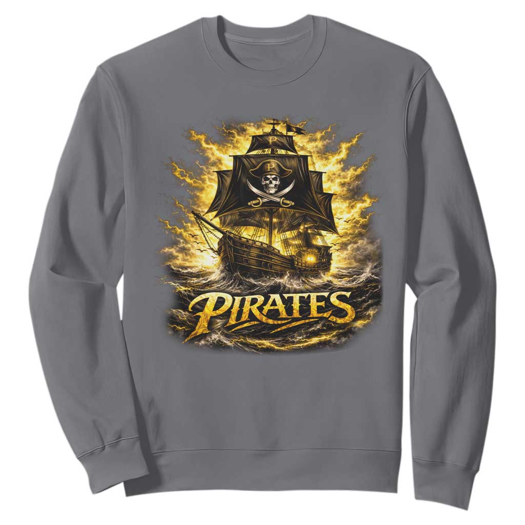 Pirate Lovers Sweatshirt Vintage Golden Pirate Ship Skull Graphic TS10 Charcoal Print Your Wear
