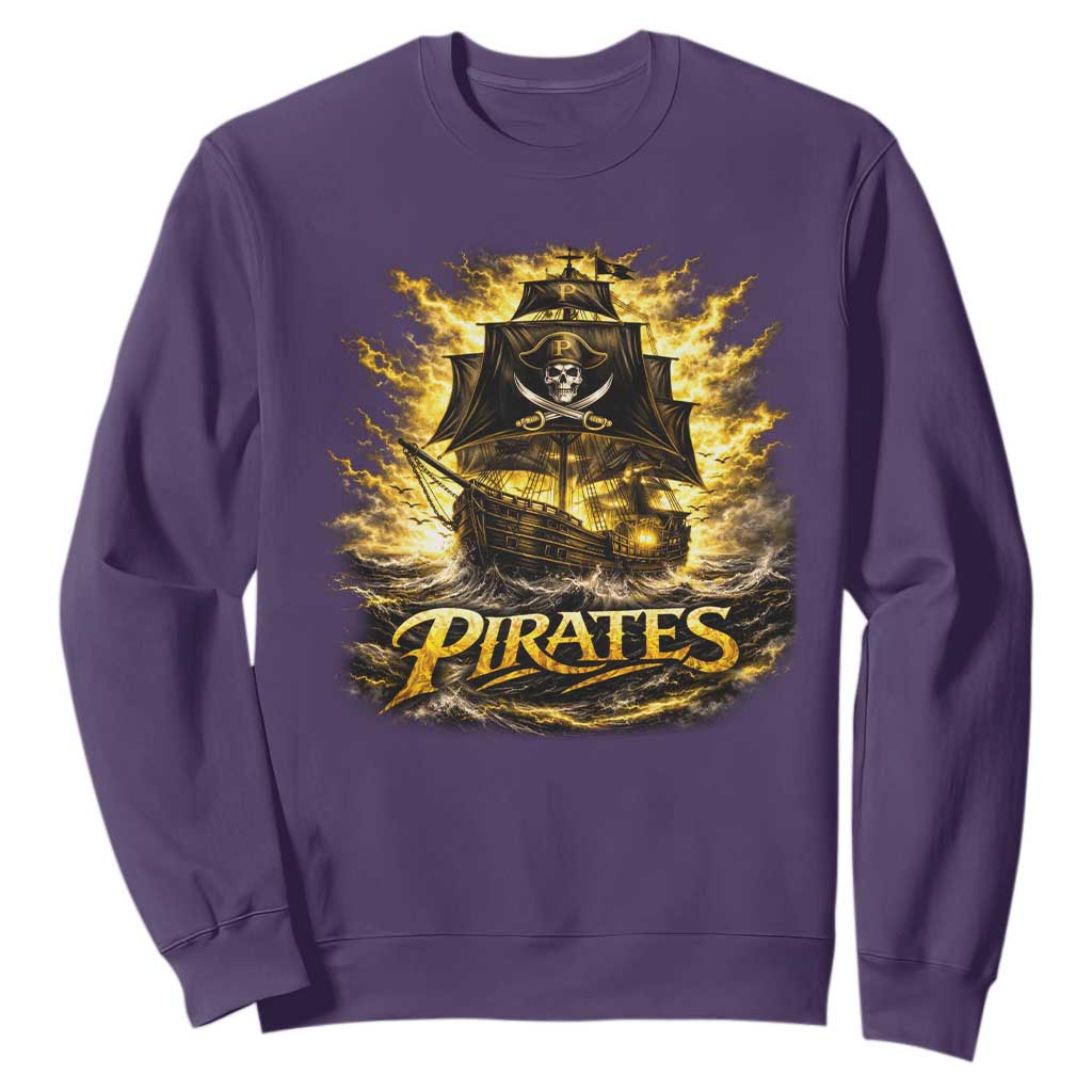 Pirate Lovers Sweatshirt Vintage Golden Pirate Ship Skull Graphic TS10 Purple Print Your Wear