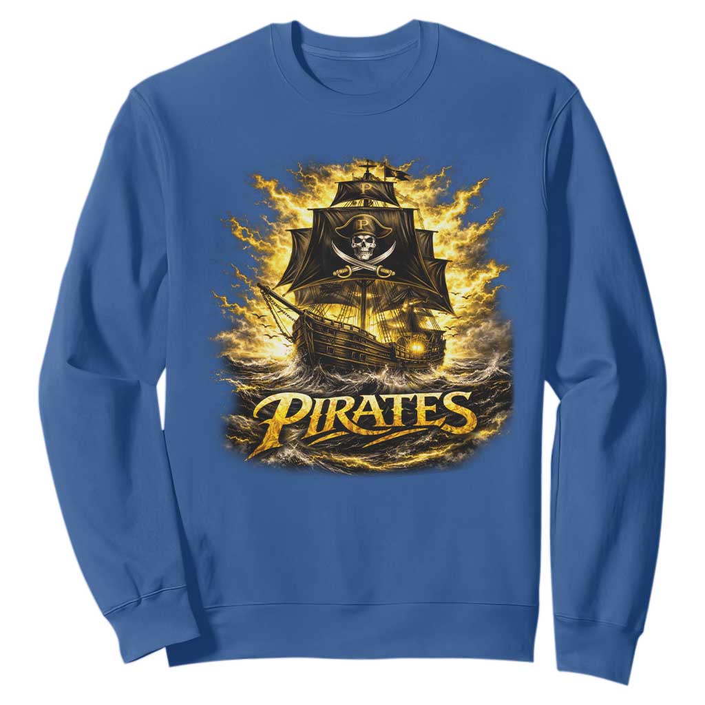 Pirate Lovers Sweatshirt Vintage Golden Pirate Ship Skull Graphic TS10 Royal Blue Print Your Wear