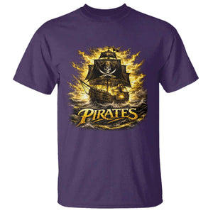 Pirate Lovers T Shirt Vintage Golden Pirate Ship Skull Graphic TS10 Purple Print Your Wear