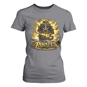 Pirate Lovers T Shirt For Women Vintage Golden Pirate Ship Skull Graphic TS10 Charcoal Print Your Wear