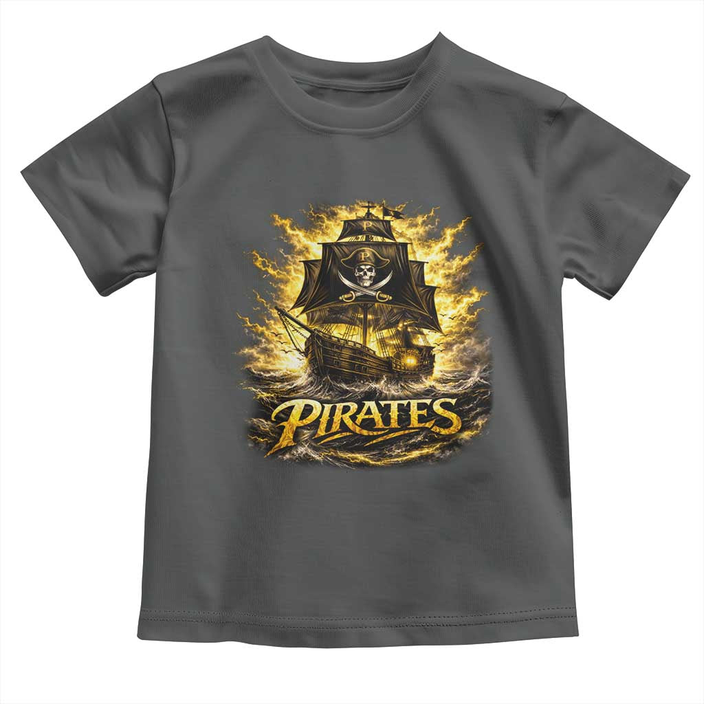 Pirate Lovers Toddler T Shirt Vintage Golden Pirate Ship Skull Graphic TS10 Dark Heather Print Your Wear