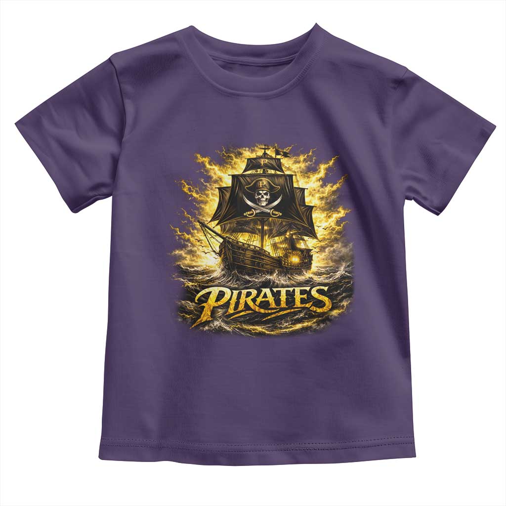 Pirate Lovers Toddler T Shirt Vintage Golden Pirate Ship Skull Graphic TS10 Purple Print Your Wear