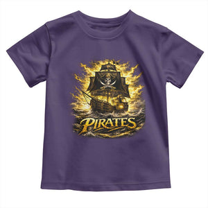 Pirate Lovers Toddler T Shirt Vintage Golden Pirate Ship Skull Graphic TS10 Purple Print Your Wear
