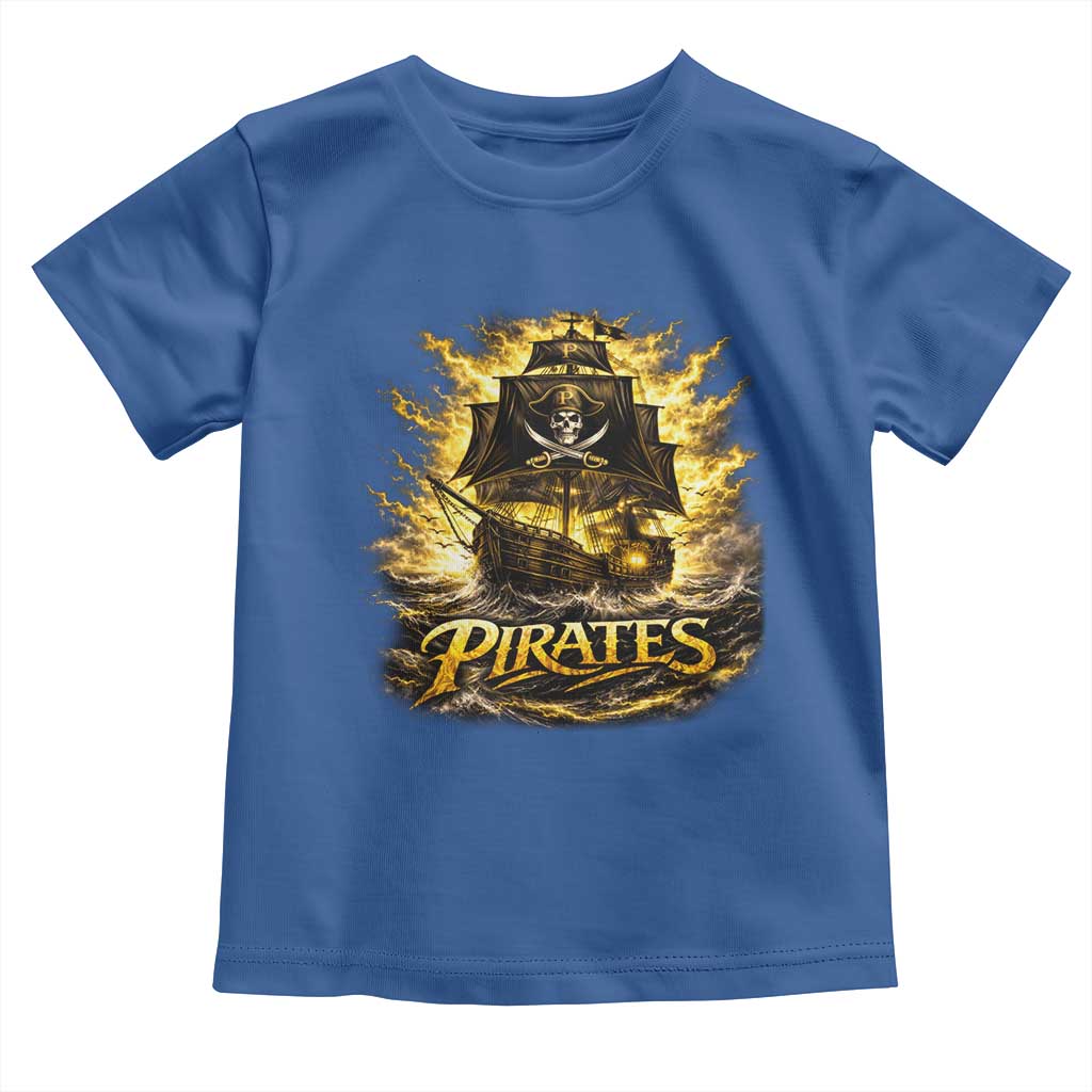 Pirate Lovers Toddler T Shirt Vintage Golden Pirate Ship Skull Graphic TS10 Royal Blue Print Your Wear
