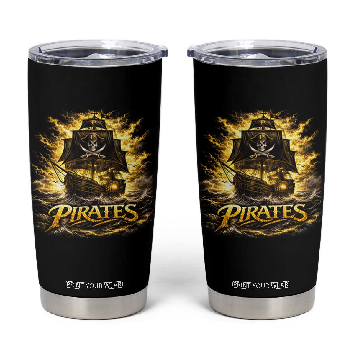 Pirate Lovers Tumbler Cup Vintage Golden Pirate Ship Skull Graphic TS10 Black Print Your Wear