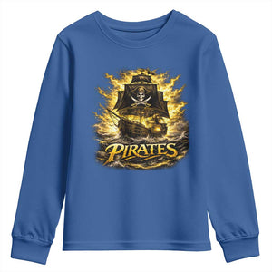Pirate Lovers Youth Sweatshirt Vintage Golden Pirate Ship Skull Graphic TS10 Royal Blue Print Your Wear