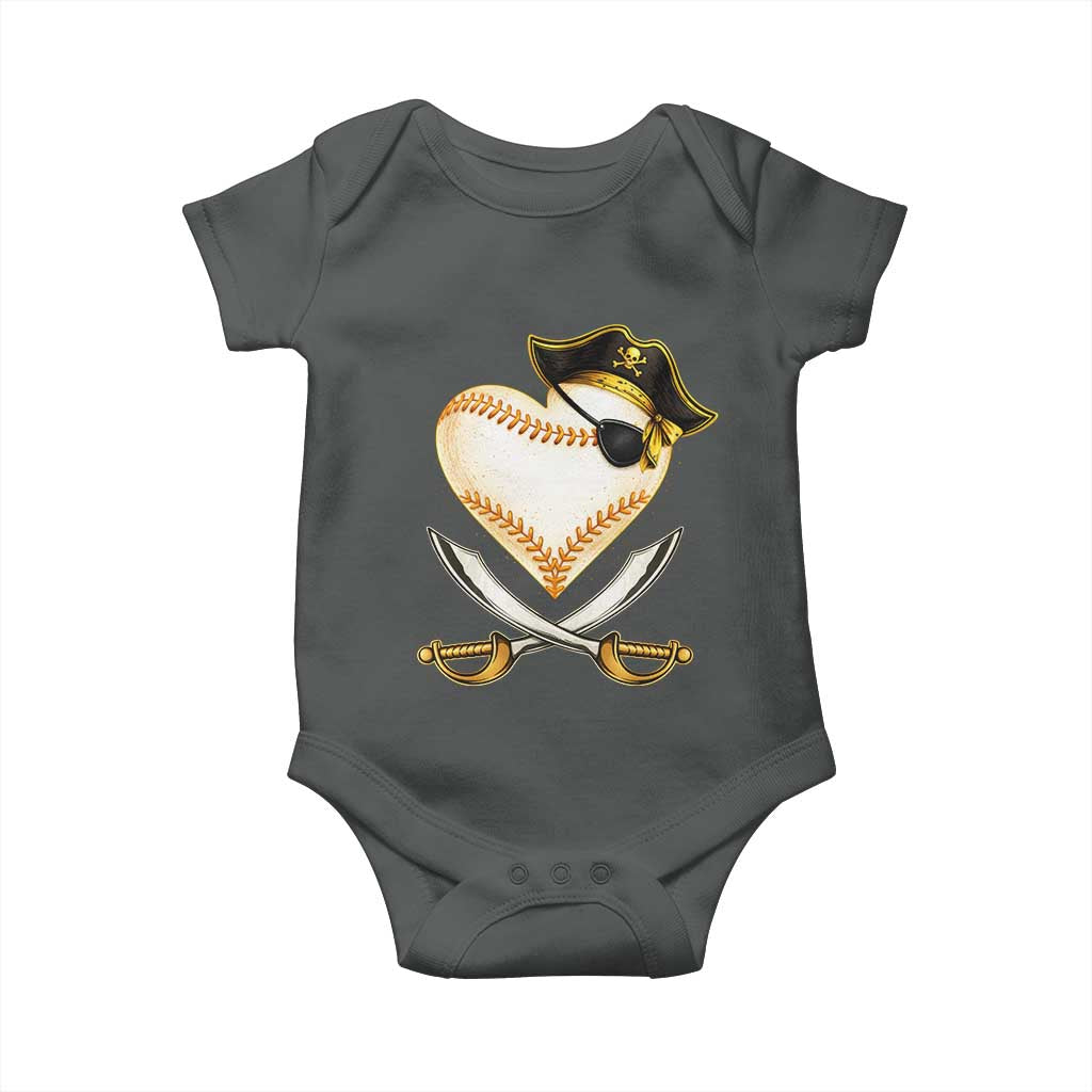 Baseball Pirate Baby Onesie Baseball Heart With Skull TS10 Dark Heather Print Your Wear