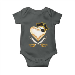Baseball Pirate Baby Onesie Baseball Heart With Skull TS10 Dark Heather Print Your Wear