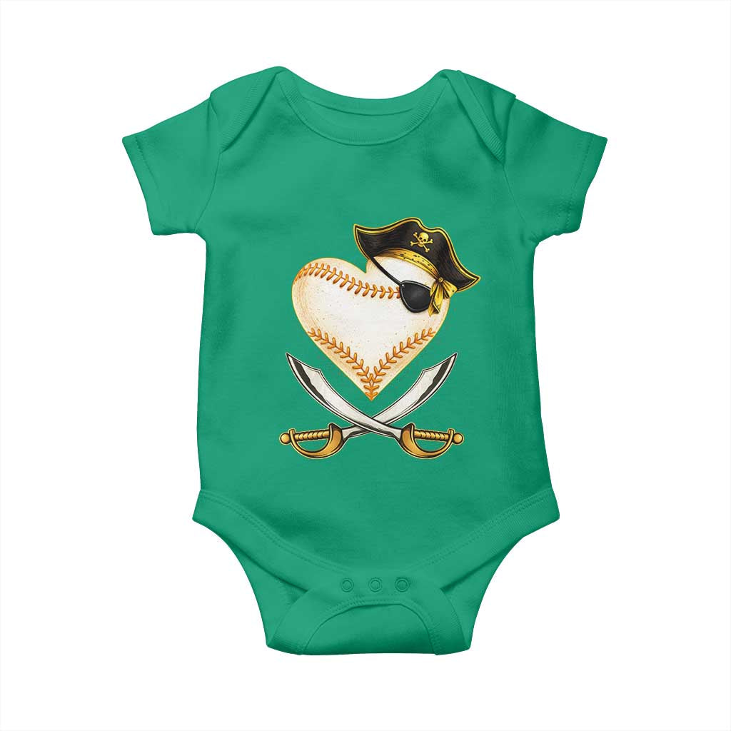 Baseball Pirate Baby Onesie Baseball Heart With Skull TS10 Irish Green Print Your Wear