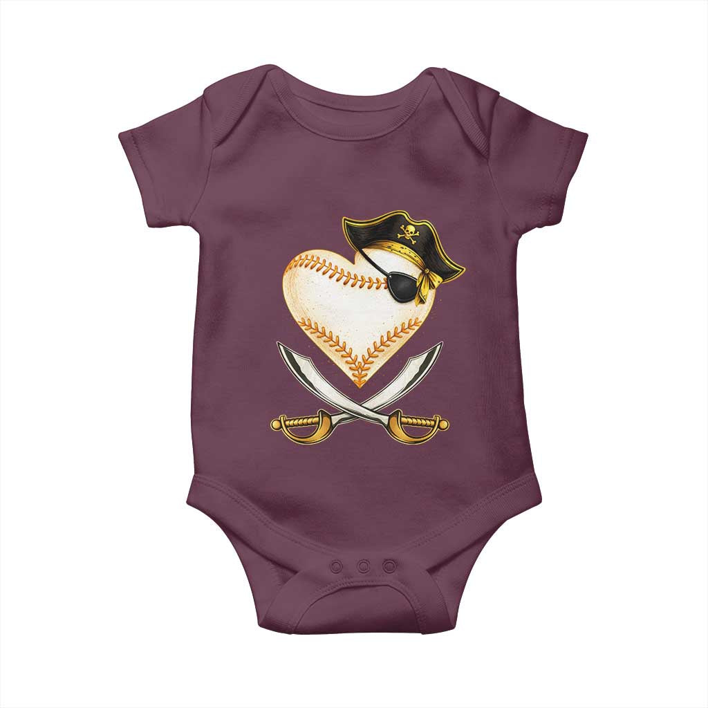 Baseball Pirate Baby Onesie Baseball Heart With Skull TS10 Maroon Print Your Wear