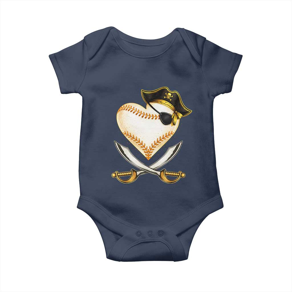 Baseball Pirate Baby Onesie Baseball Heart With Skull TS10 Navy Print Your Wear