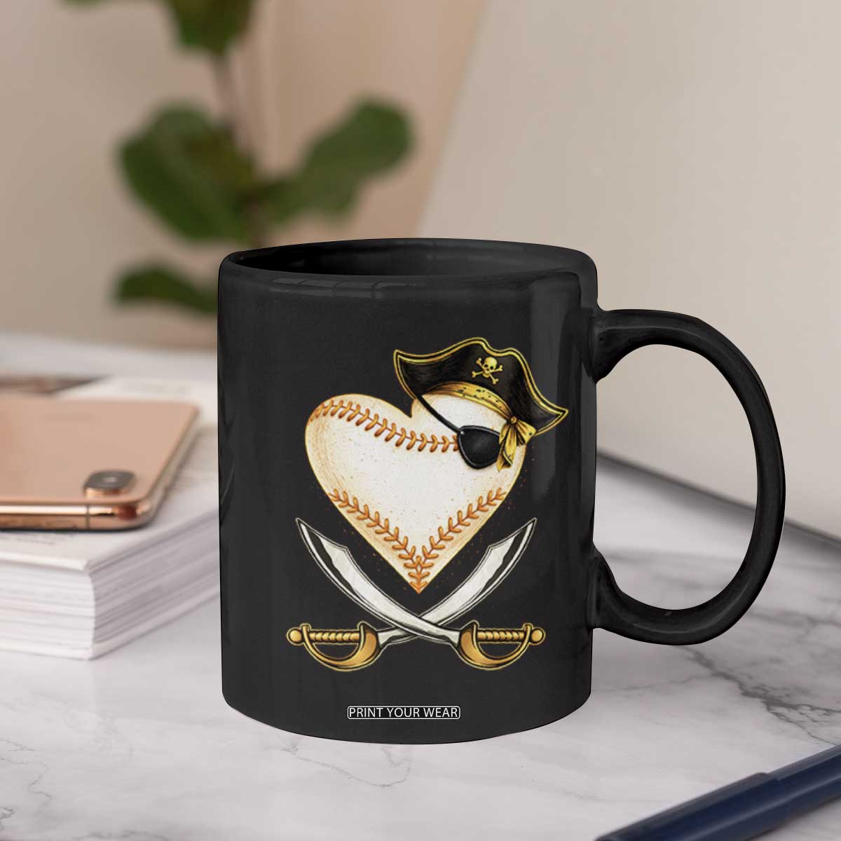 Baseball Pirate Coffee Mug Baseball Heart With Skull TS10 Print Your Wear