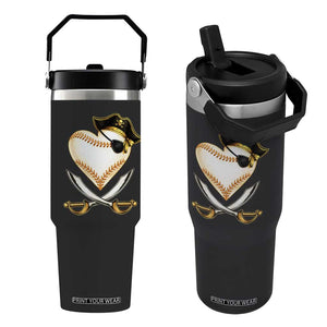 Baseball Pirate Flip Straw Tumbler Baseball Heart With Skull TS10 One Size: 30 oz Black Print Your Wear