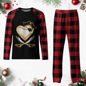 Baseball Pirate Plaid Pajama Set Baseball Heart With Skull TS10 Buffalo Plaid Print Your Wear