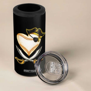 Baseball Pirate 4 in 1 Can Cooler Tumbler Baseball Heart With Skull TS10 Print Your Wear