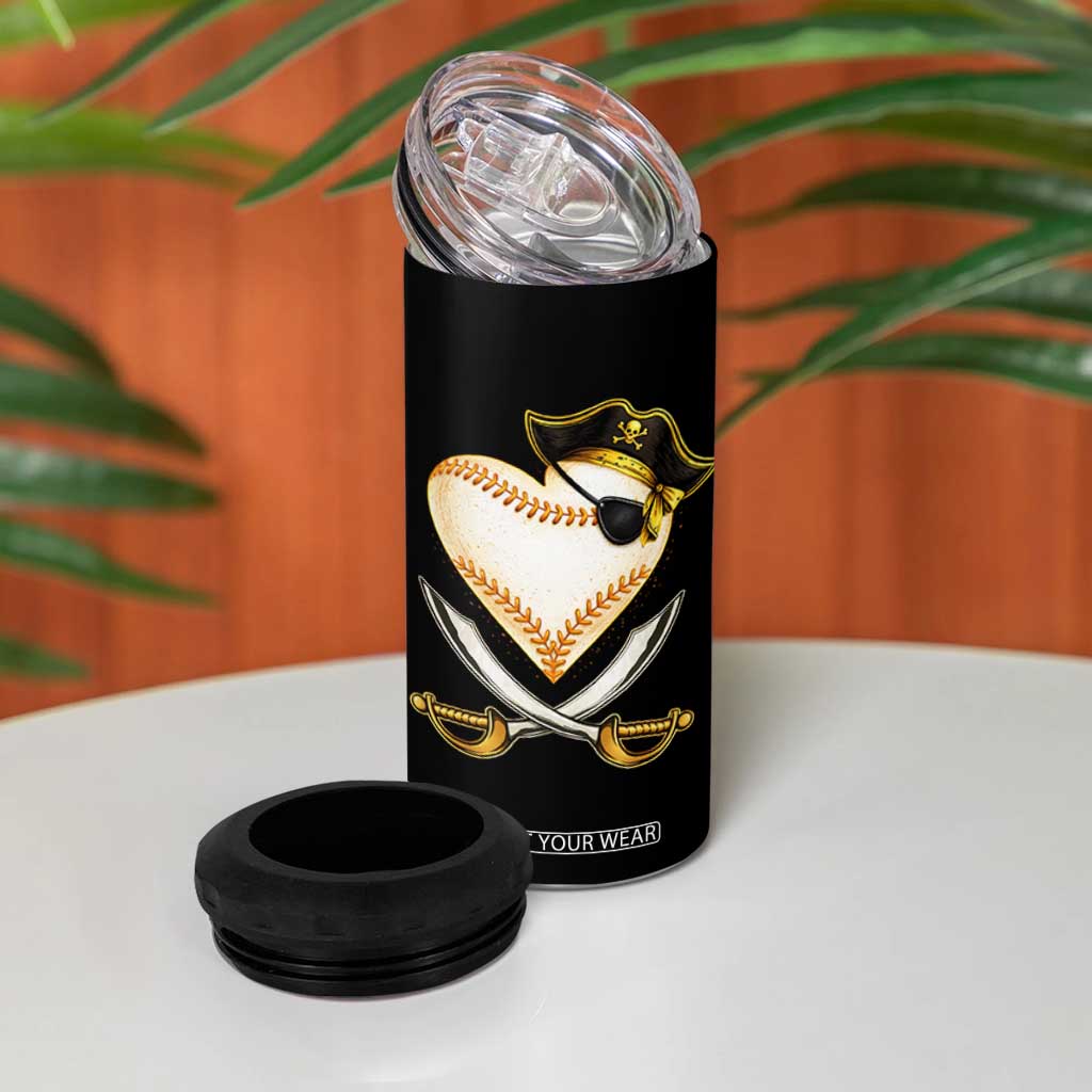 Baseball Pirate 4 in 1 Can Cooler Tumbler Baseball Heart With Skull TS10 Print Your Wear