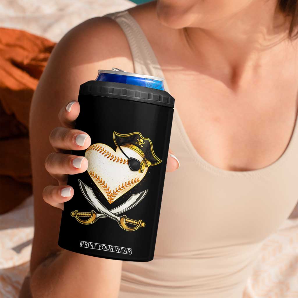 Baseball Pirate 4 in 1 Can Cooler Tumbler Baseball Heart With Skull TS10 Print Your Wear