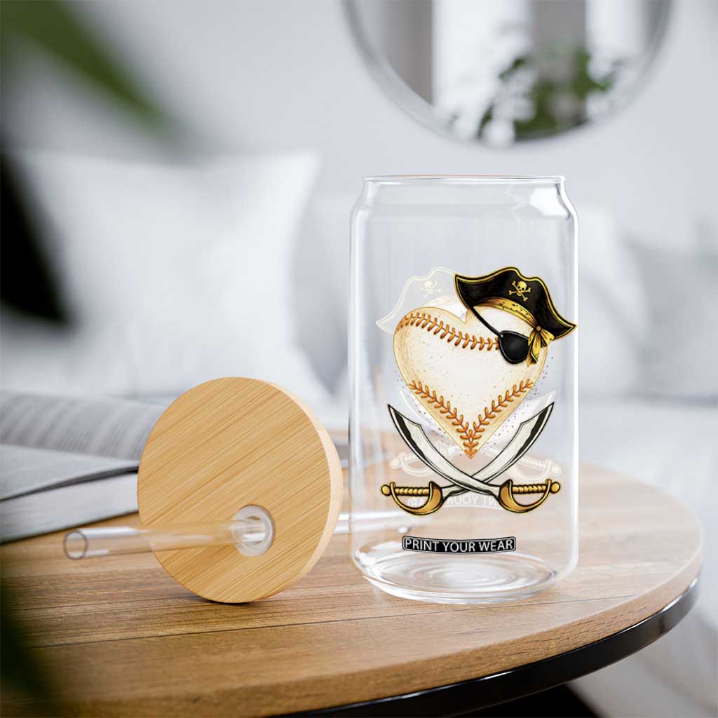Baseball Pirate Glass Can Baseball Heart With Skull TS10 Print Your Wear