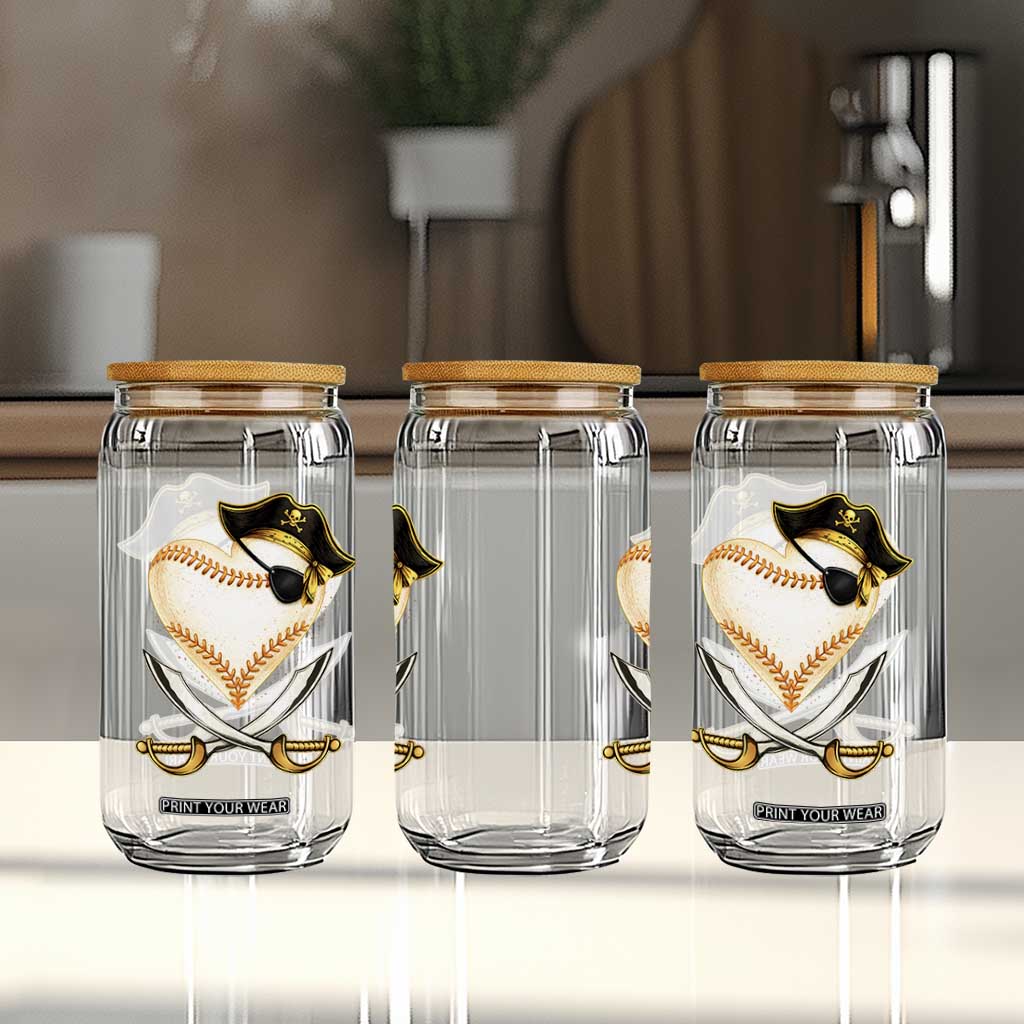 Baseball Pirate Glass Can Baseball Heart With Skull TS10 Print Your Wear