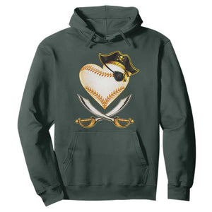 Baseball Pirate Hoodie Baseball Heart With Skull TS10 Dark Forest Green Print Your Wear