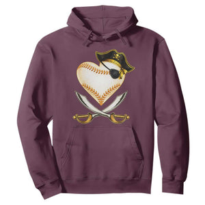 Baseball Pirate Hoodie Baseball Heart With Skull TS10 Maroon Print Your Wear