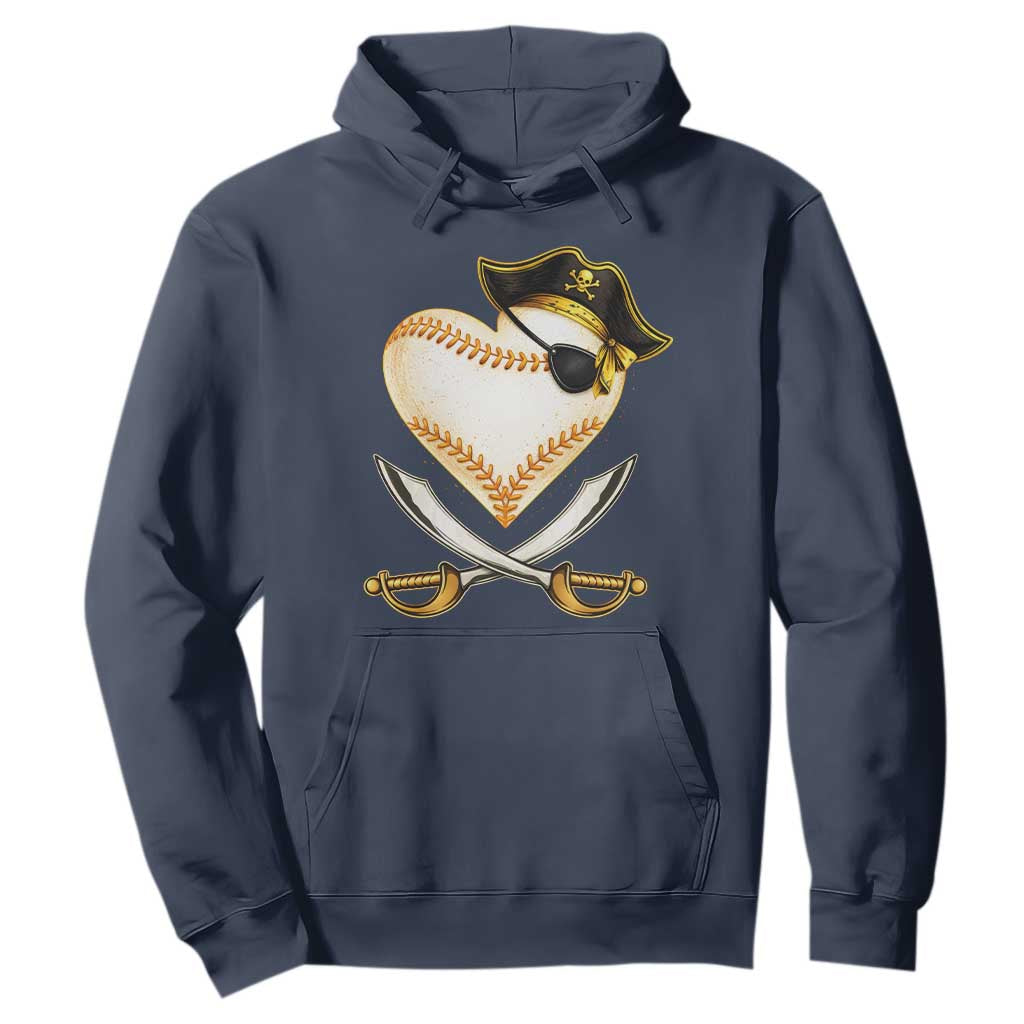 Baseball Pirate Hoodie Baseball Heart With Skull TS10 Navy Print Your Wear