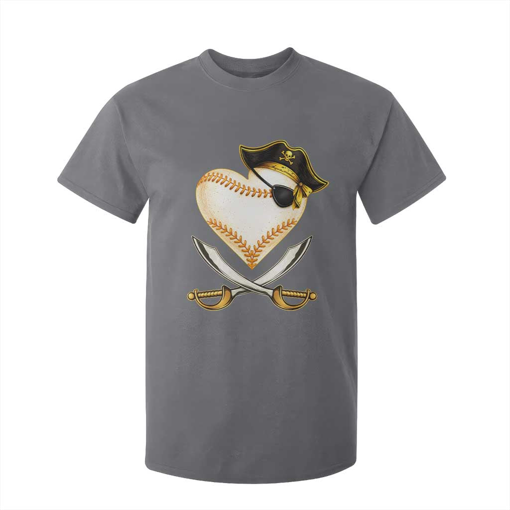 Baseball Pirate T Shirt For Kid Baseball Heart With Skull TS10 Charcoal Print Your Wear