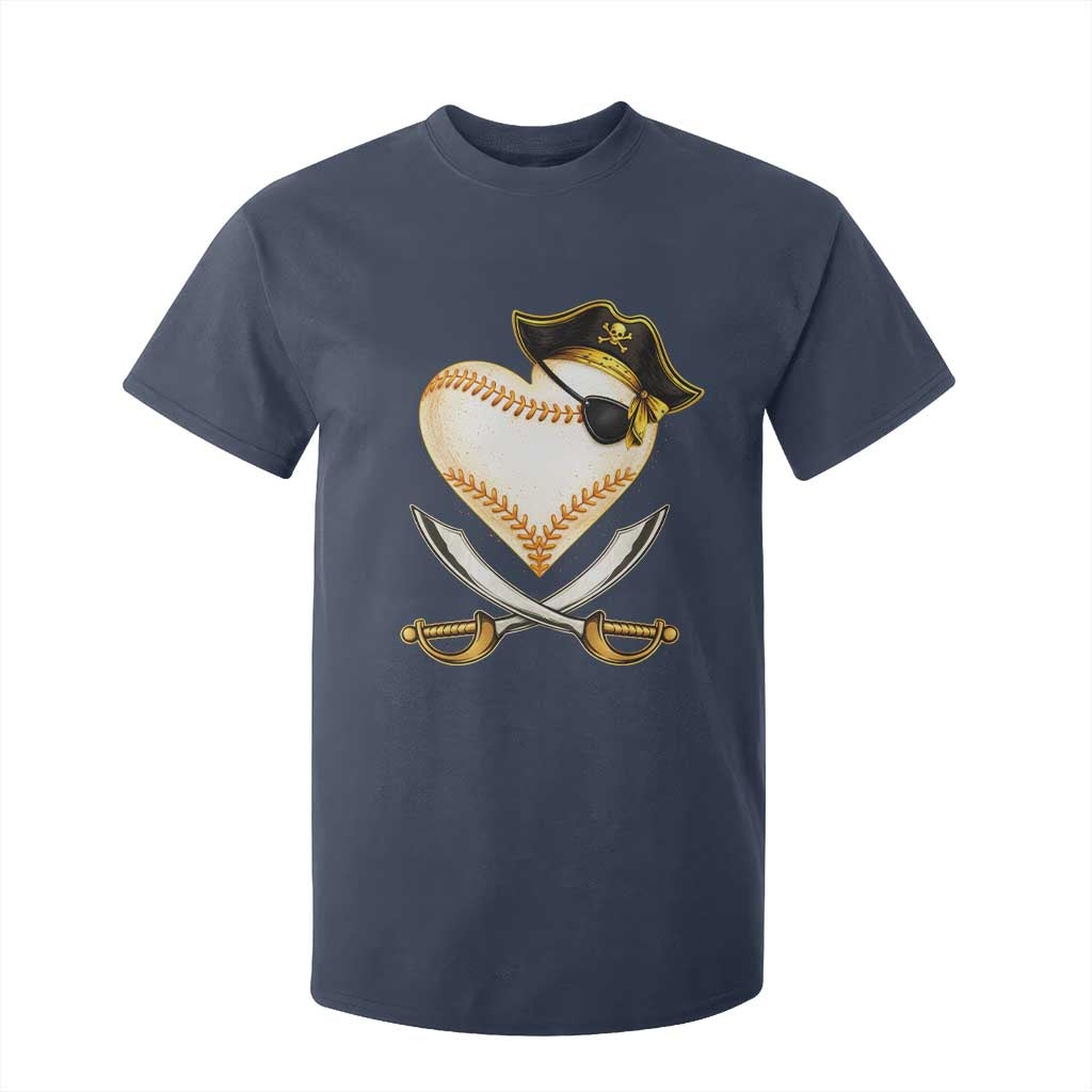 Baseball Pirate T Shirt For Kid Baseball Heart With Skull TS10 Navy Print Your Wear