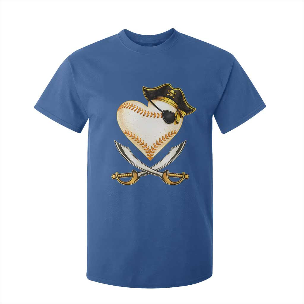 Baseball Pirate T Shirt For Kid Baseball Heart With Skull TS10 Royal Blue Print Your Wear
