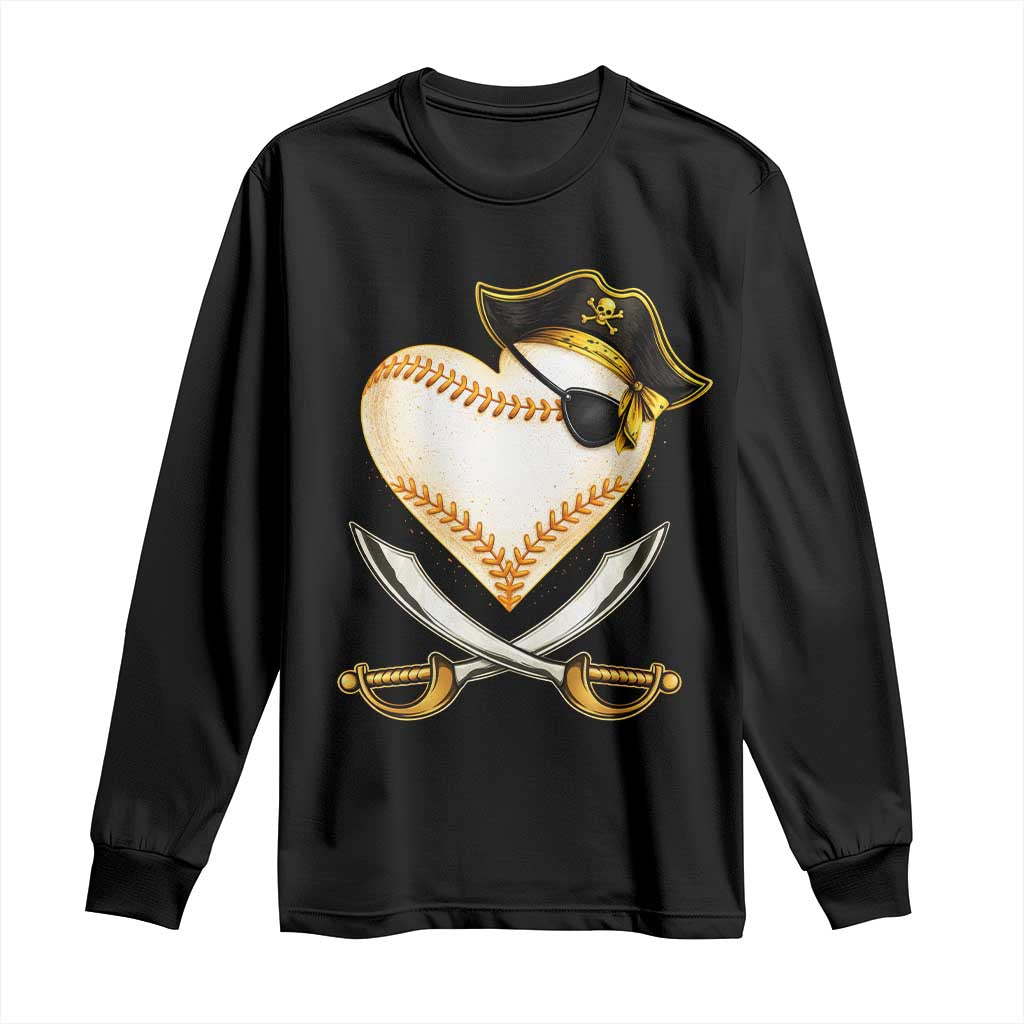 Baseball Pirate Long Sleeve Shirt Baseball Heart With Skull TS10 Black Print Your Wear