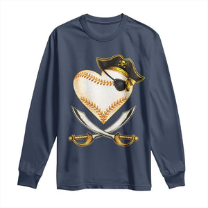 Baseball Pirate Long Sleeve Shirt Baseball Heart With Skull TS10 Navy Print Your Wear