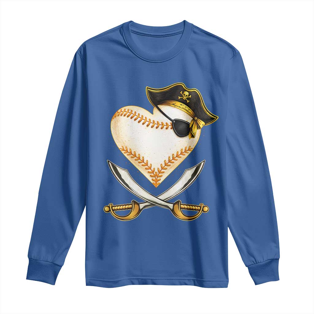 Baseball Pirate Long Sleeve Shirt Baseball Heart With Skull TS10 Royal Blue Print Your Wear