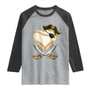 Baseball Pirate Raglan Shirt Baseball Heart With Skull TS10 Heather Gray Heather Charcoal Print Your Wear