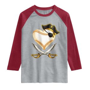 Baseball Pirate Raglan Shirt Baseball Heart With Skull TS10 Heather Gray Heather Red Print Your Wear