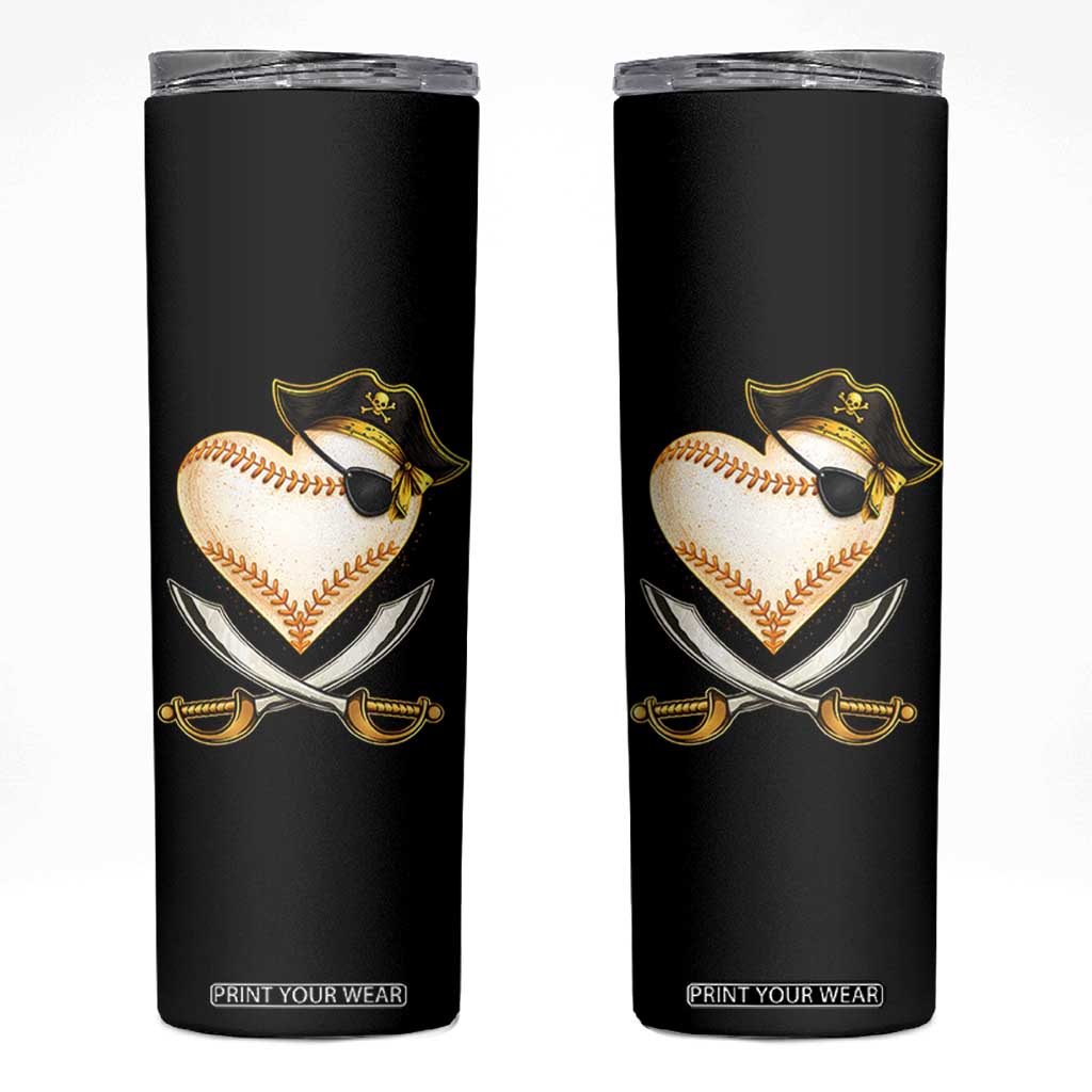 Baseball Pirate Skinny Tumbler Baseball Heart With Skull TS10 Black Print Your Wear