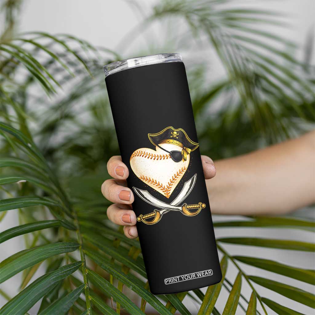 Baseball Pirate Skinny Tumbler Baseball Heart With Skull TS10 Print Your Wear