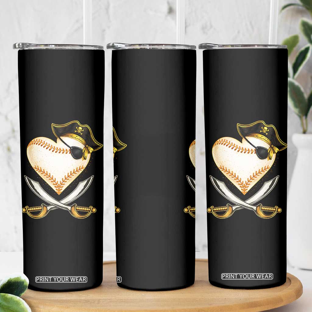 Baseball Pirate Skinny Tumbler Baseball Heart With Skull TS10 Print Your Wear
