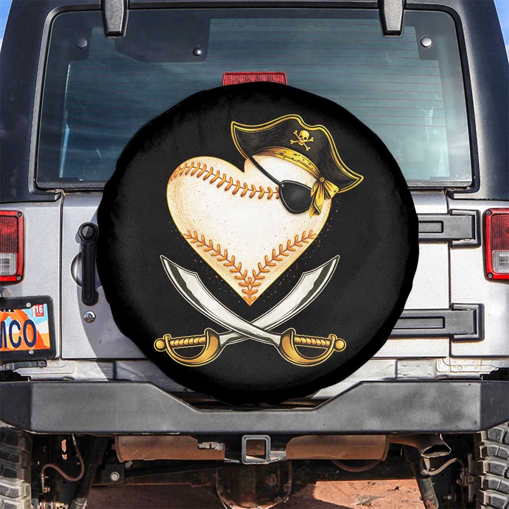 Baseball Pirate Spare Tire Cover Baseball Heart With Skull TS10 No hole Black Print Your Wear